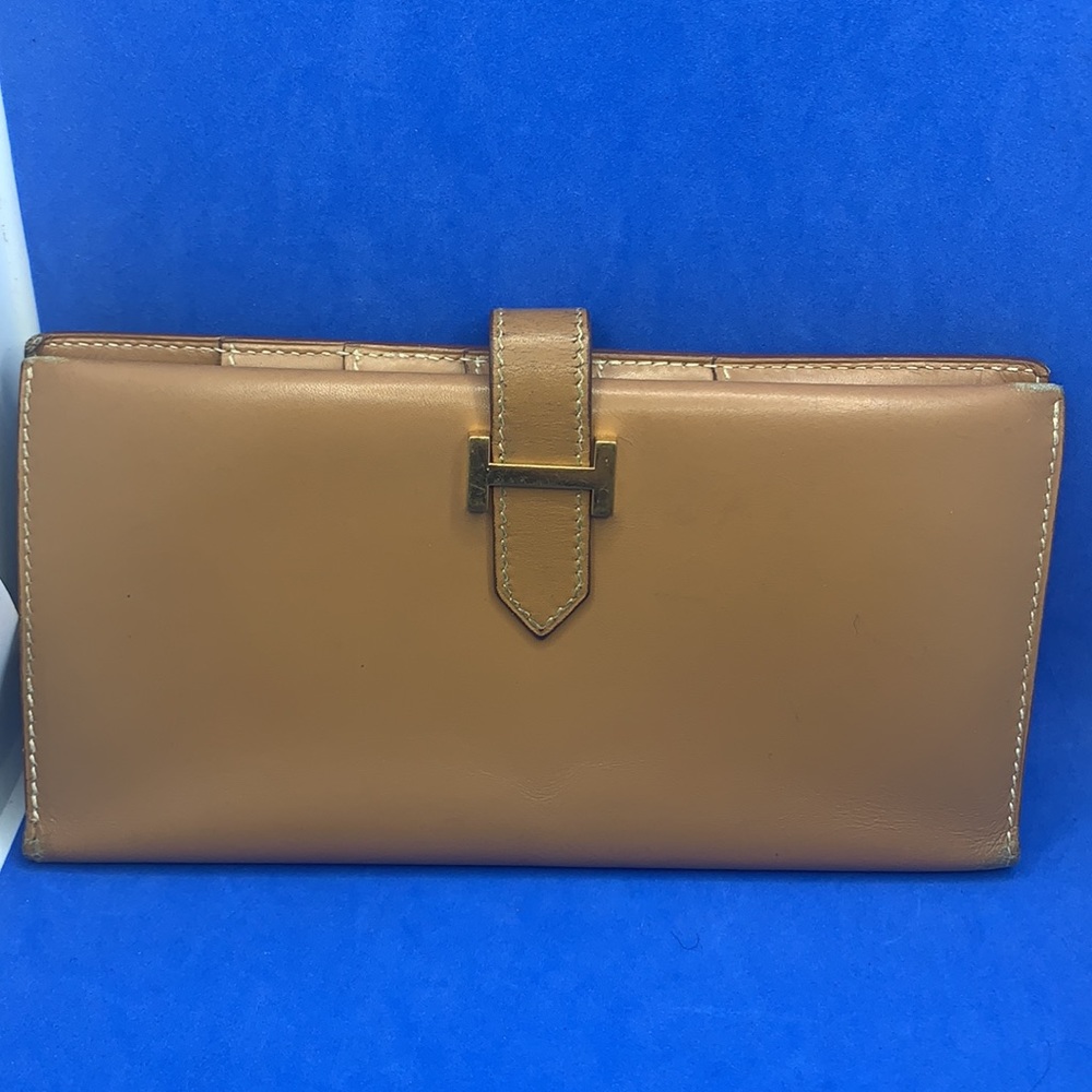 🧡Hermès Bearn Wallet‎ beautiful oak wood 🪵 burnt color gold hardware